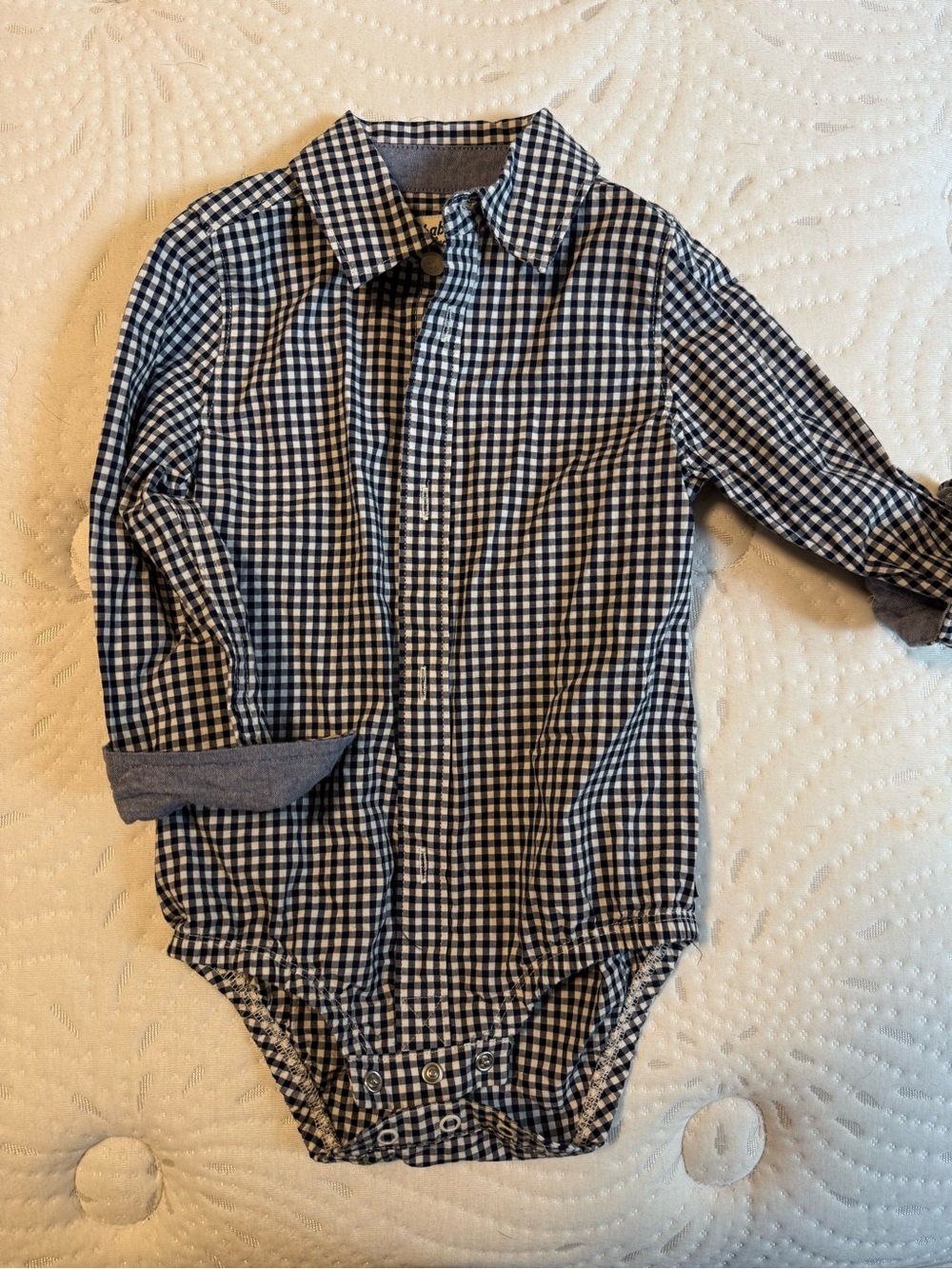 OshKosh B'gosh Navy and White Gingham Long-Sleeve Bodysuit